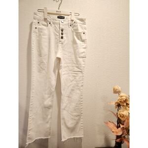 Kenneth Cole White Button-Fly Jeans - Size 4, Frayed‎ Hem, Cotton-Blend